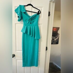 Elegant Teal Off-Shoulder Peplum Dress